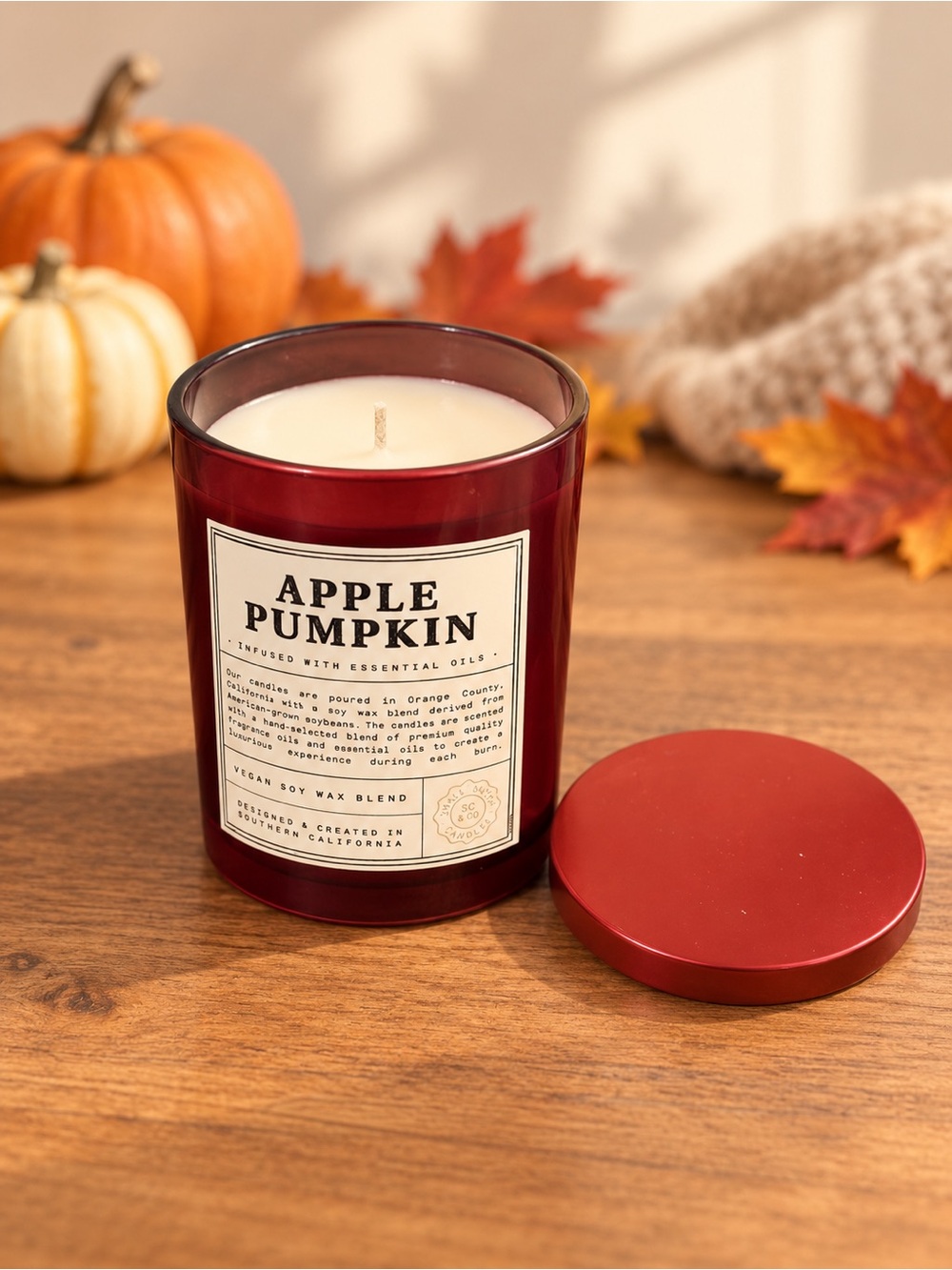 Apple Pumpkin Scented Candle - Red